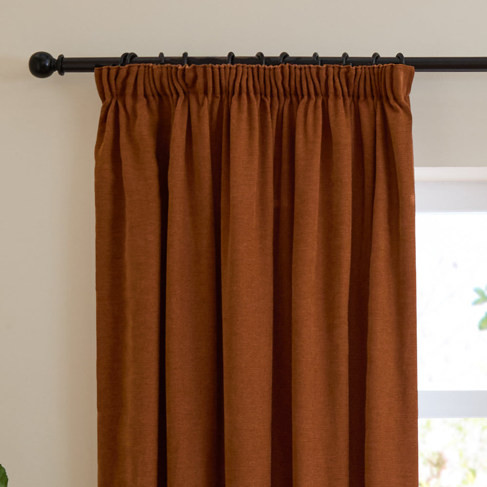 Soft Chenille Blackout Pencil Pleat Curtains Rust