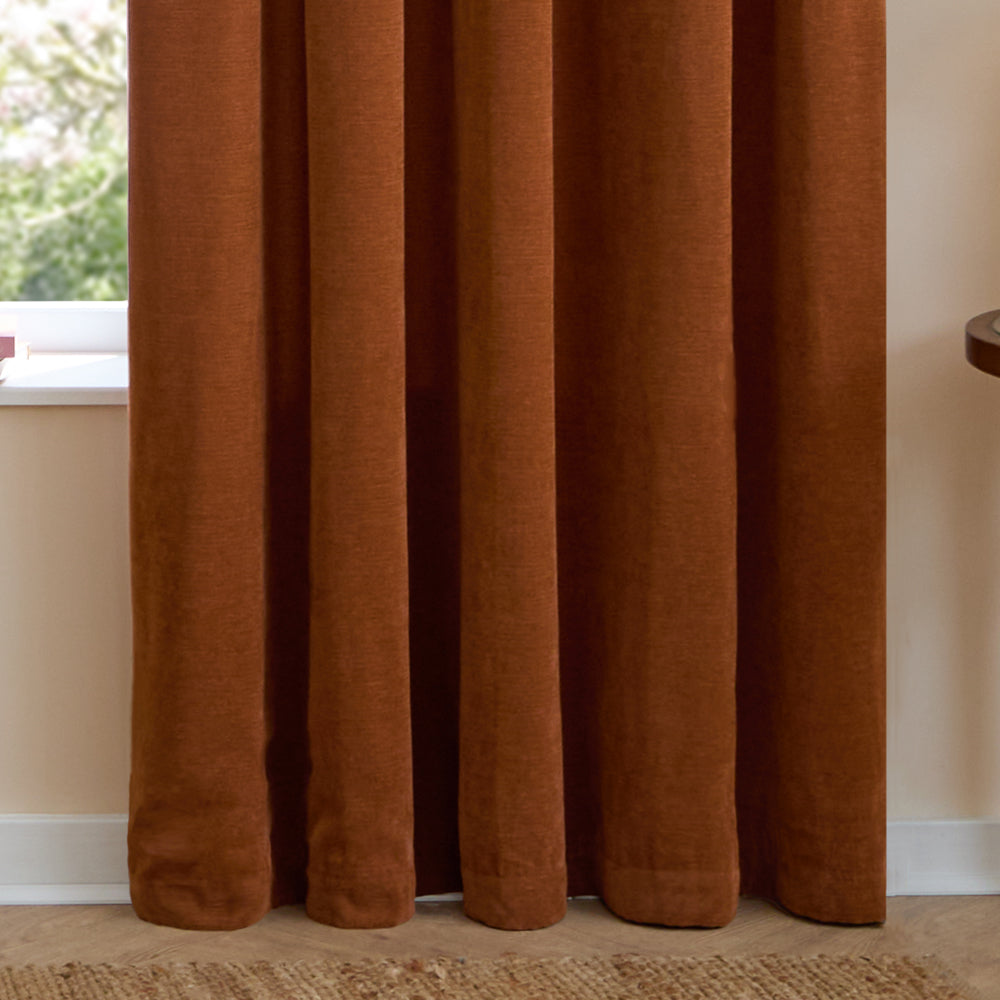 Soft Chenille Blackout Pencil Pleat Curtains Rust