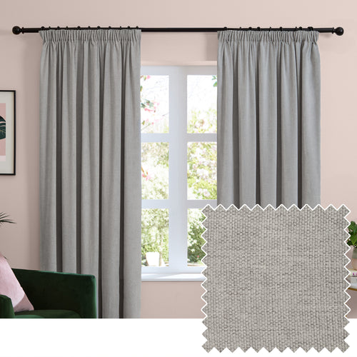 Plain Grey Curtains - Soft Chenille Blackout Pencil Pleat Curtains Silver Furn