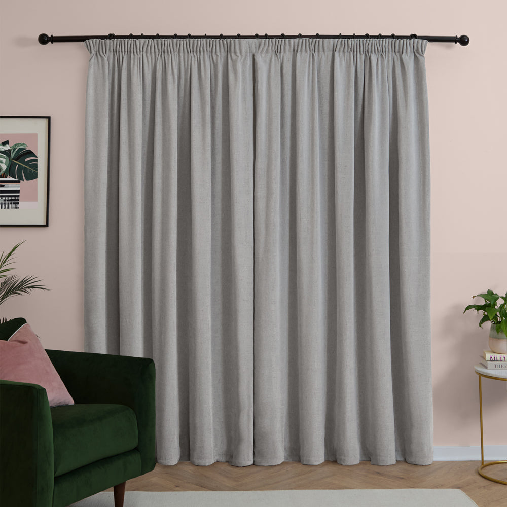Soft Chenille Blackout Pencil Pleat Curtains Silver