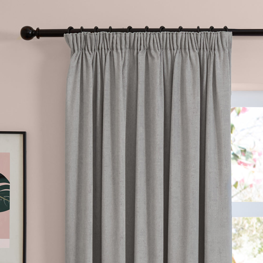 Soft Chenille Blackout Pencil Pleat Curtains Silver