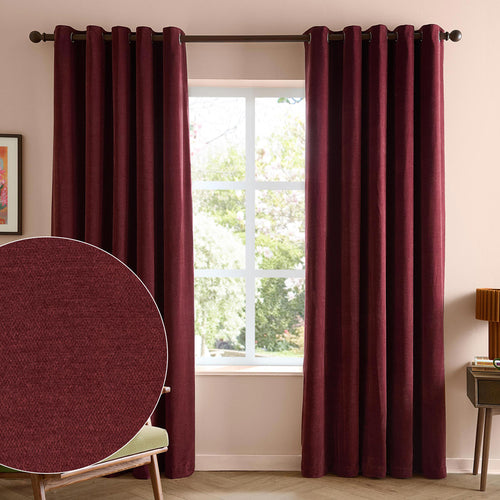 Soft Chenille Blackout Eyelet Curtains Beetroot