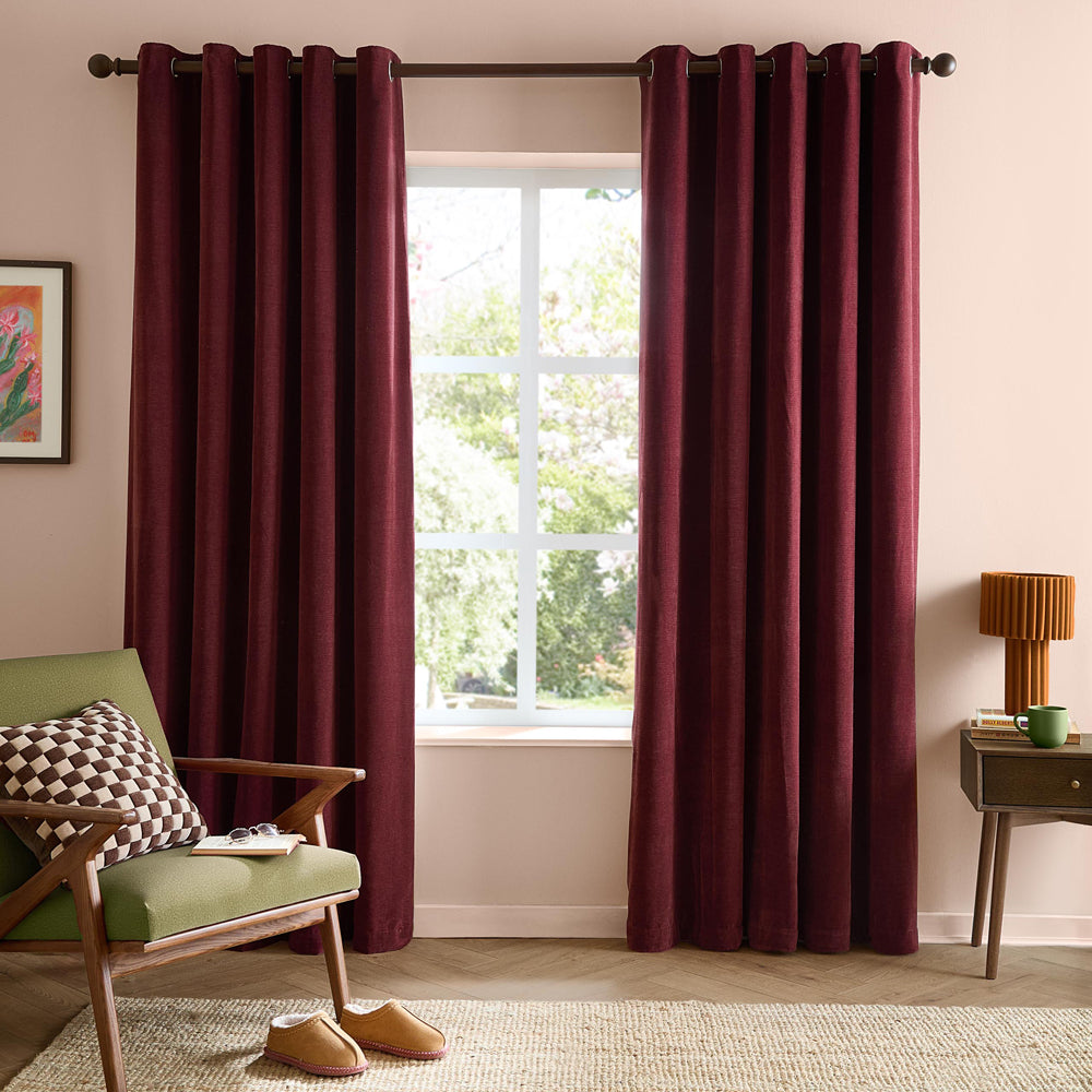 Soft Chenille Blackout Eyelet Curtains Beetroot