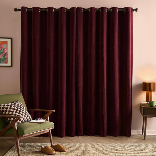 Soft Chenille Blackout Eyelet Curtains Beetroot
