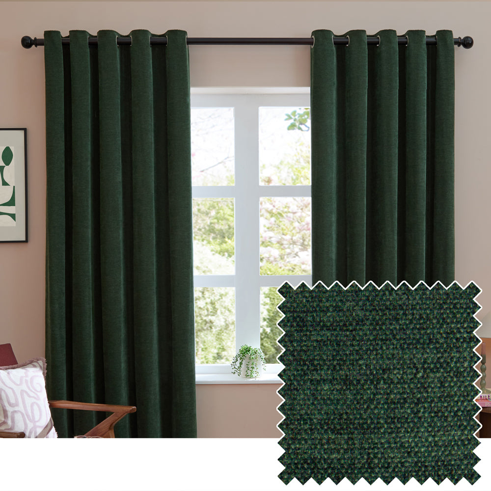 Soft Chenille Blackout Eyelet Curtains Bottle Green