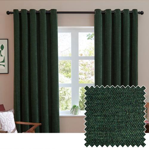 Plain Green Curtains - Soft Chenille Blackout Eyelet Curtains Bottle Green Furn