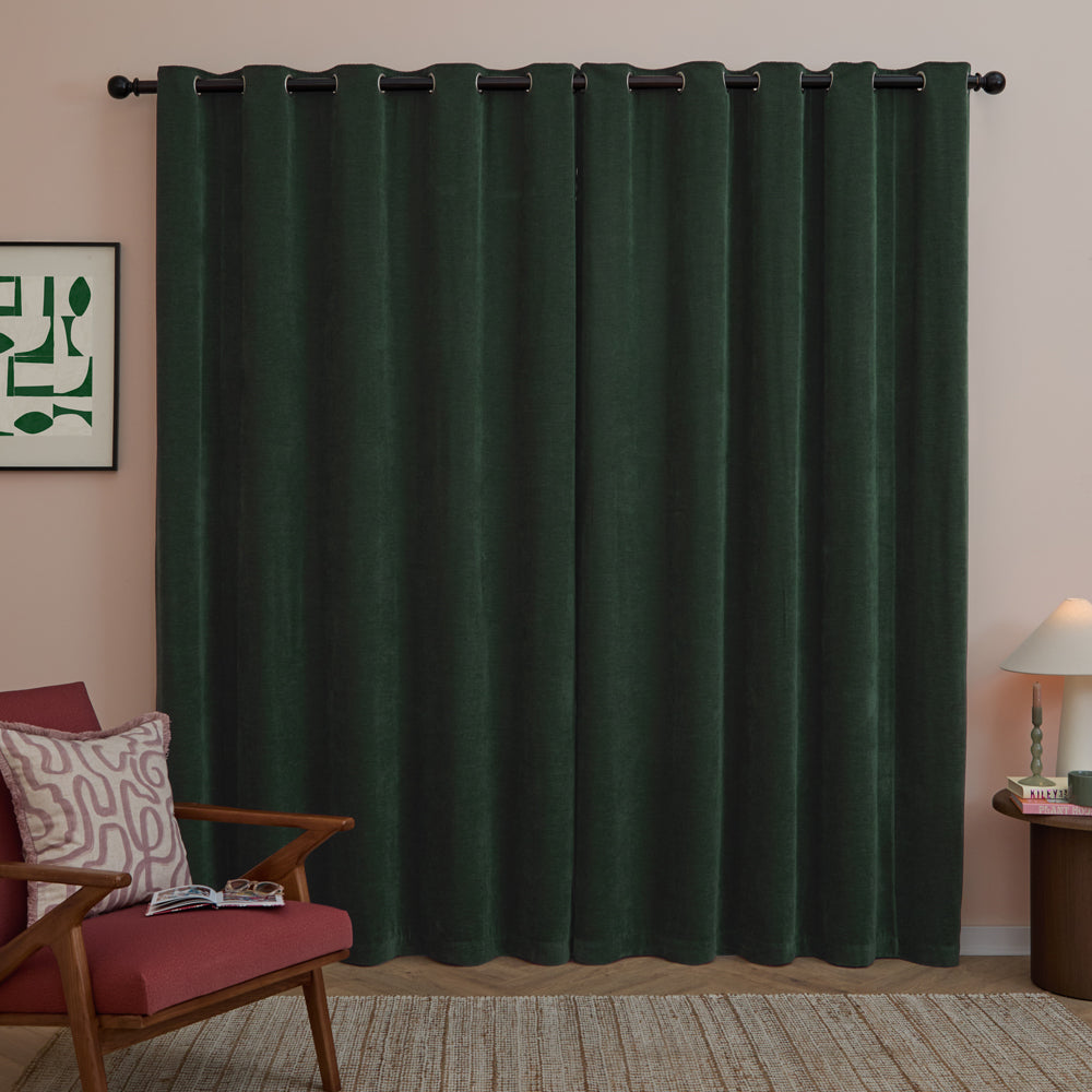 Soft Chenille Blackout Eyelet Curtains Bottle Green