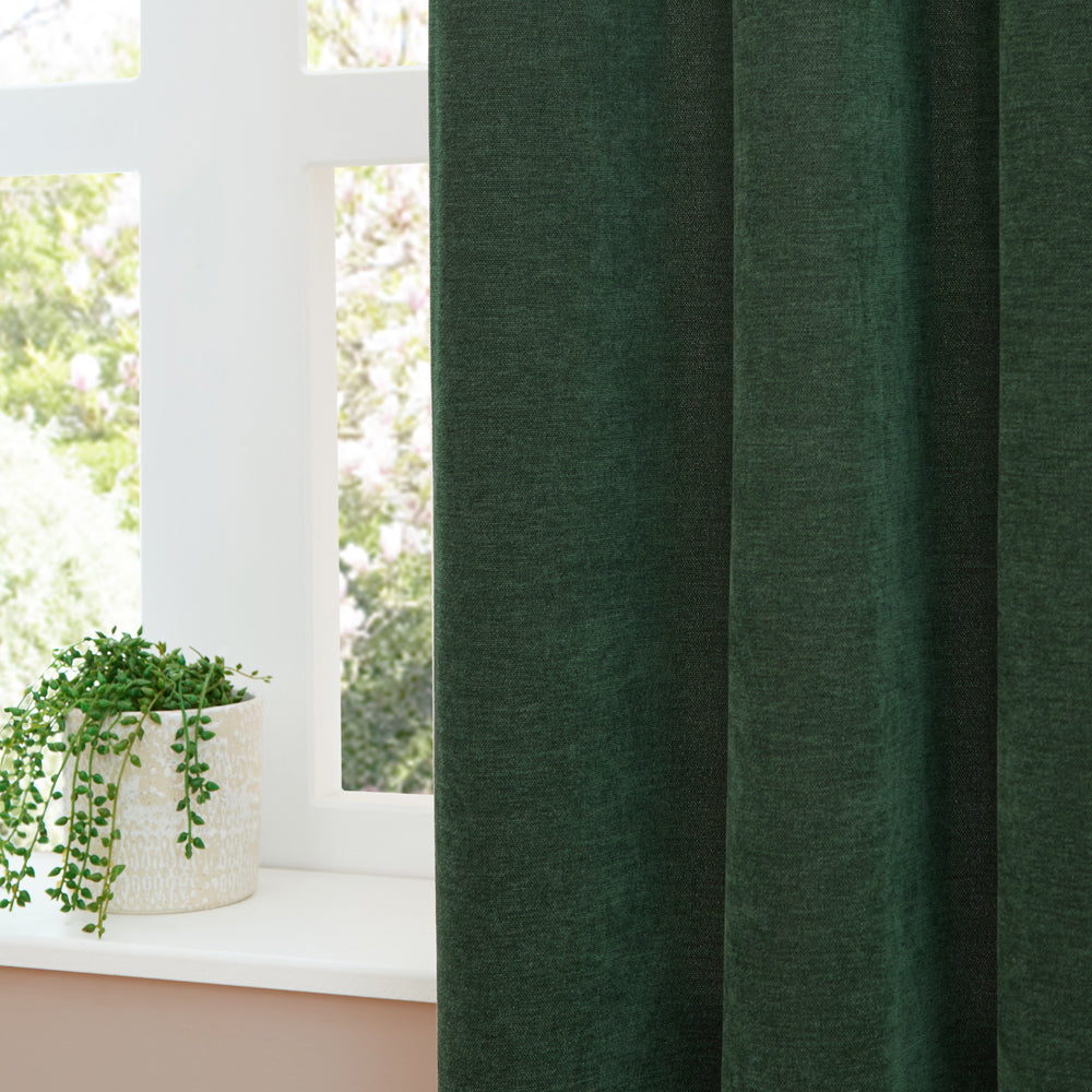 Soft Chenille Blackout Eyelet Curtains Bottle Green