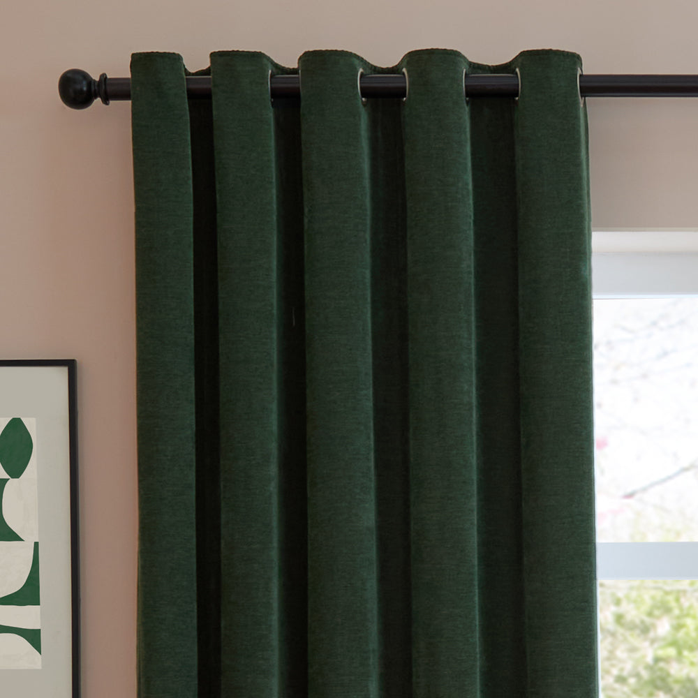 Soft Chenille Blackout Eyelet Curtains Bottle Green