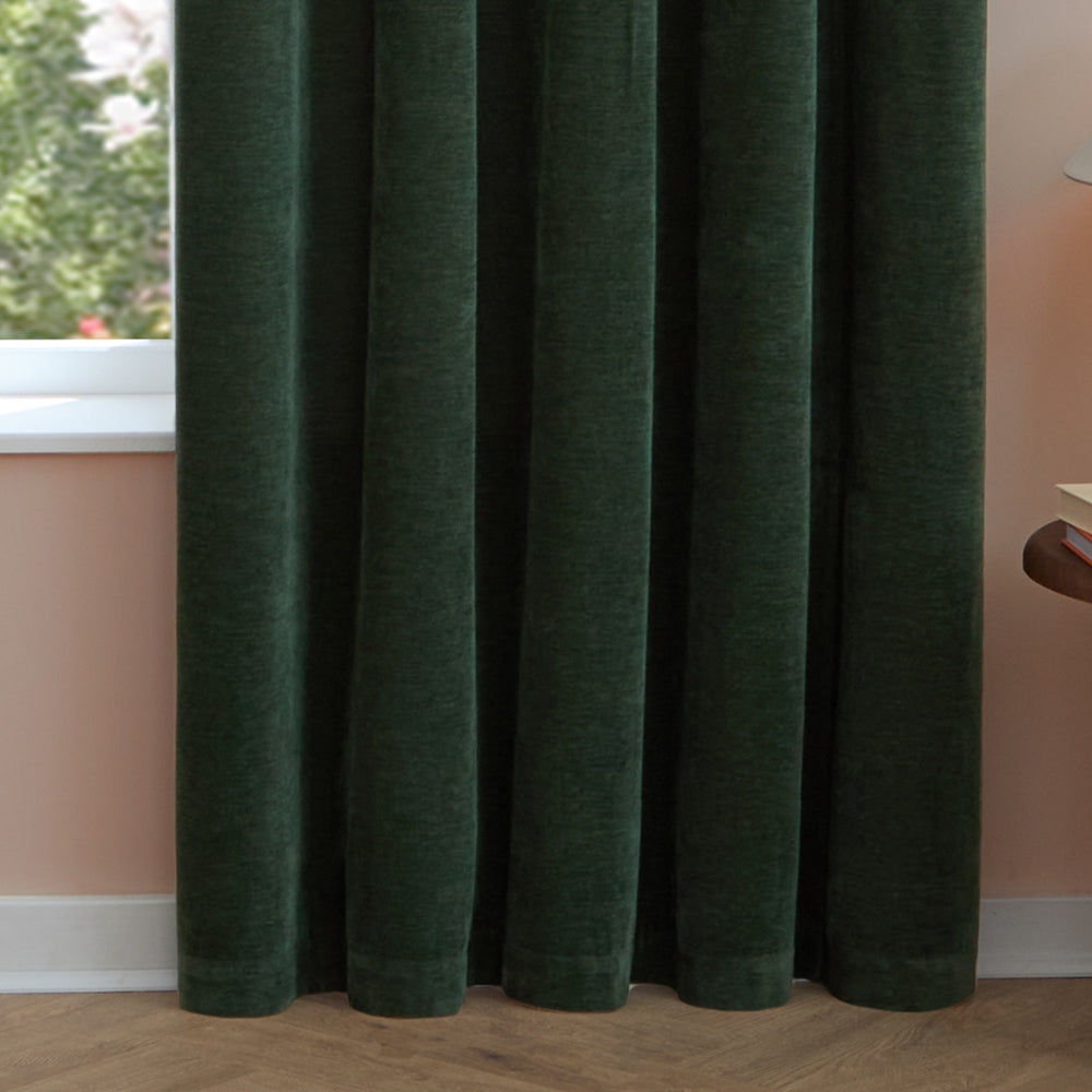 Soft Chenille Blackout Eyelet Curtains Bottle Green