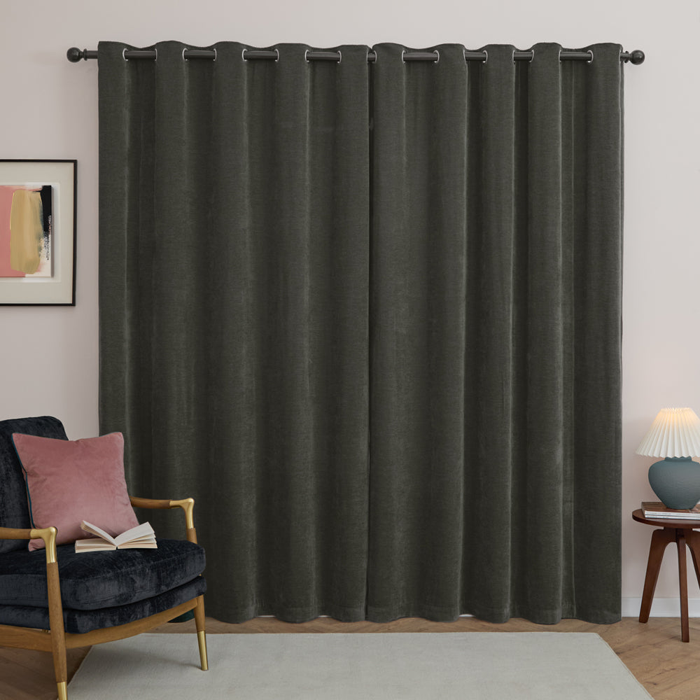 Soft Chenille Blackout Eyelet Curtains Charcoal