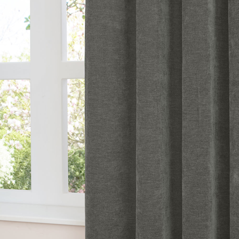 Soft Chenille Blackout Eyelet Curtains Charcoal