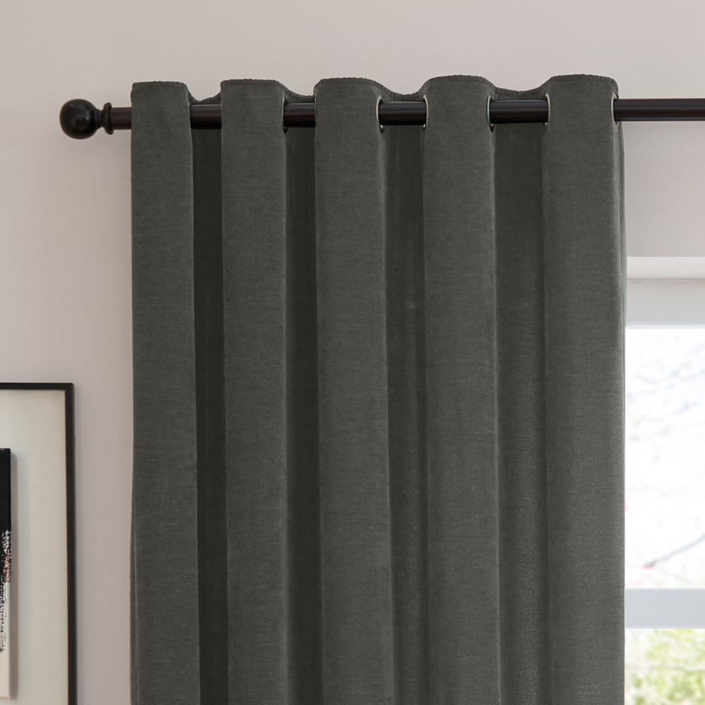 Soft Chenille Blackout Eyelet Curtains Charcoal