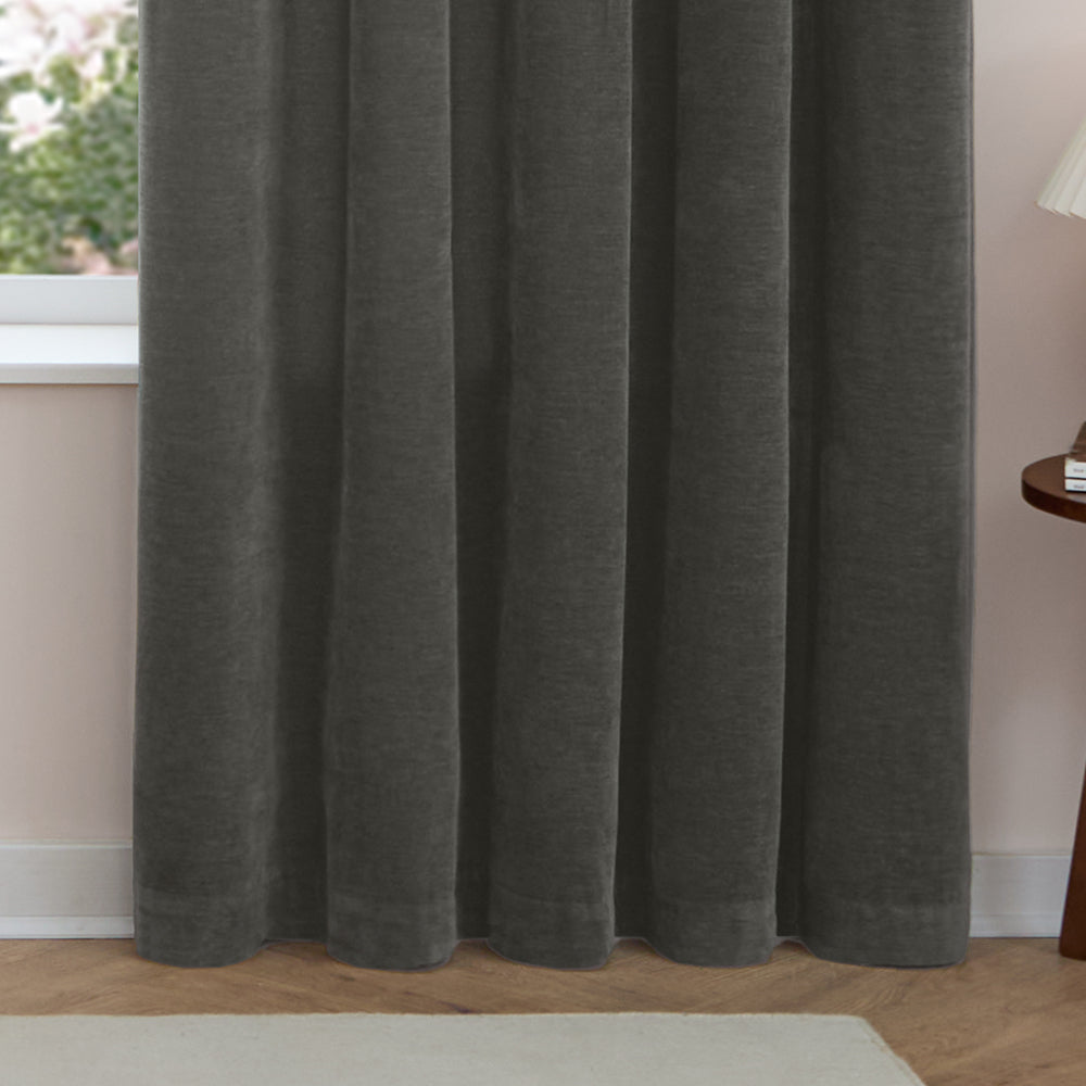 Soft Chenille Blackout Eyelet Curtains Charcoal