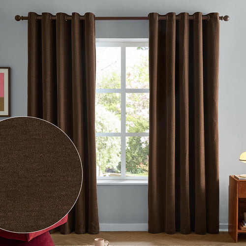Soft Chenille Blackout Eyelet Curtains Chocolate