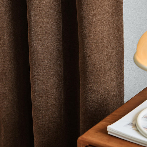 Soft Chenille Blackout Eyelet Curtains Chocolate