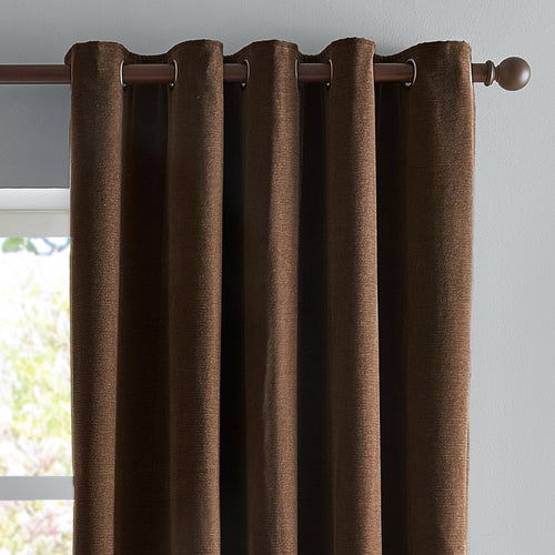 Soft Chenille Blackout Eyelet Curtains Chocolate
