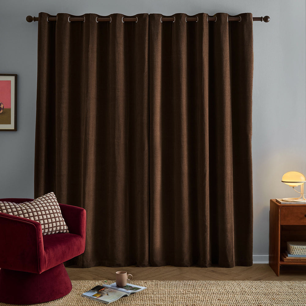 Soft Chenille Blackout Eyelet Curtains Chocolate
