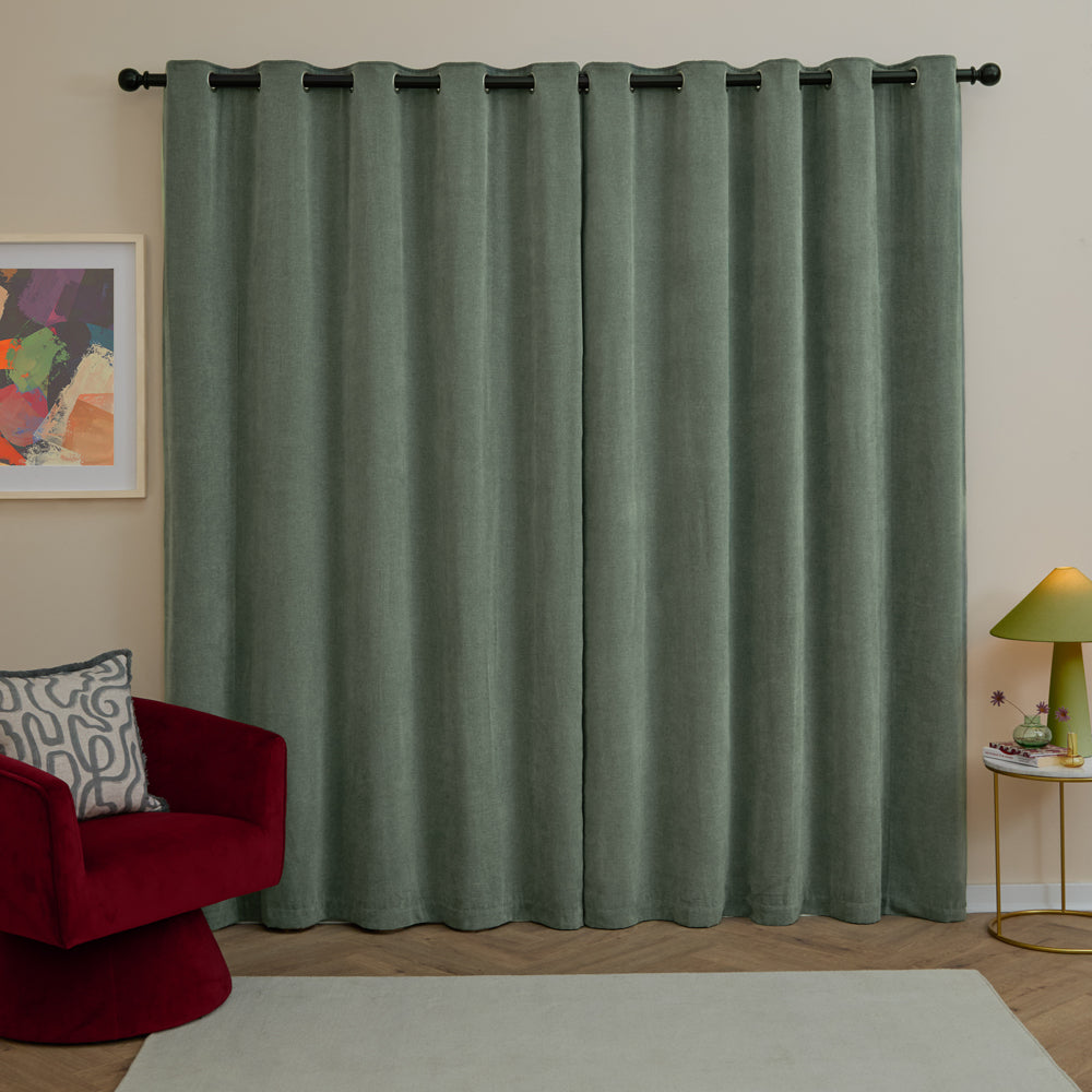 Soft Chenille Blackout Eyelet Curtains Green