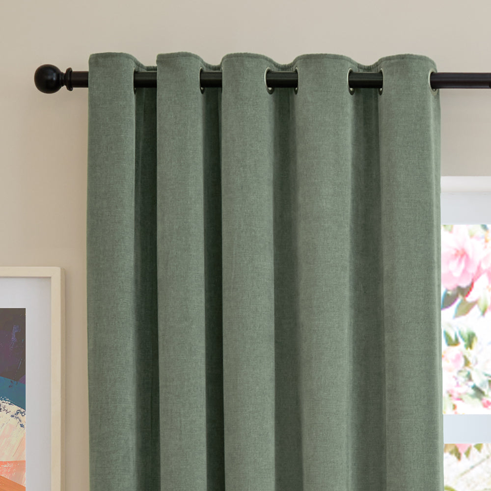 Soft Chenille Blackout Eyelet Curtains Green
