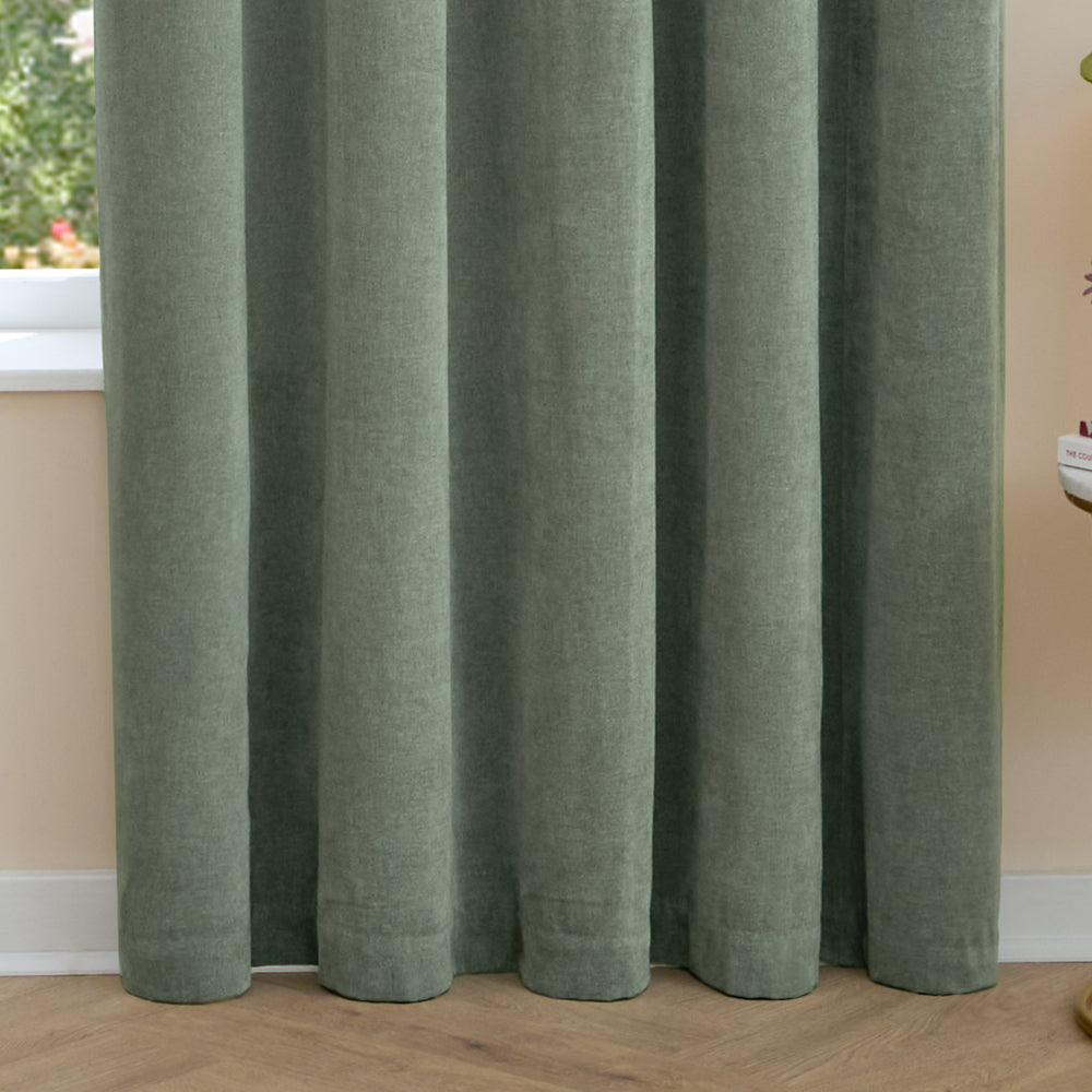 Soft Chenille Blackout Eyelet Curtains Green