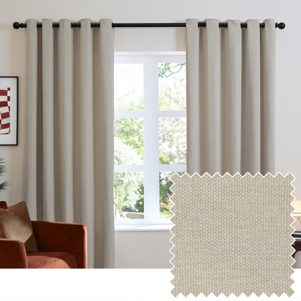 Soft Chenille Blackout Eyelet Curtains Natural