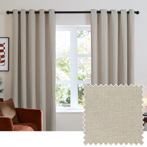 Plain Beige Curtains - Soft Chenille Blackout Eyelet Curtains Natural Furn
