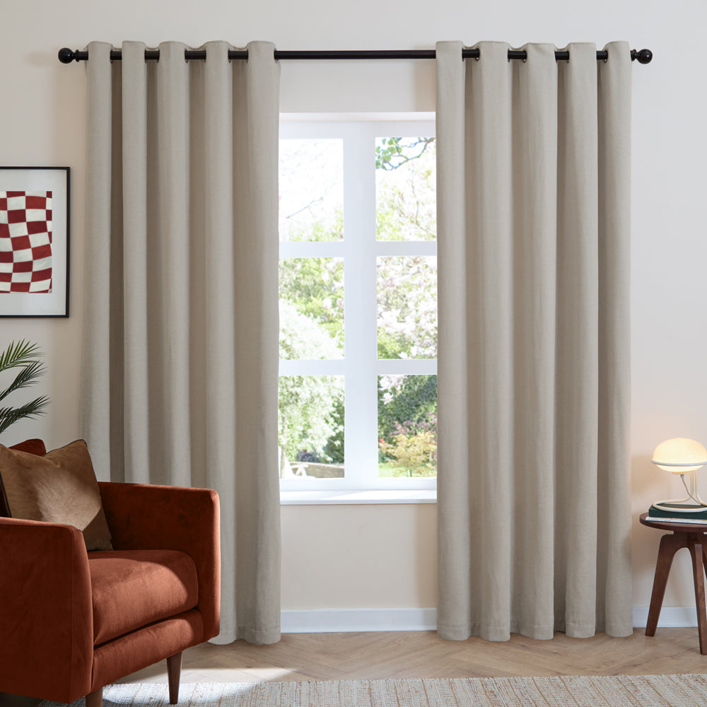 Plain Beige Curtains - Soft Chenille Blackout Eyelet Curtains Natural Furn