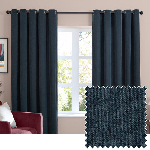 Plain Blue Curtains - Soft Chenille Blackout Eyelet Curtains Navy Furn