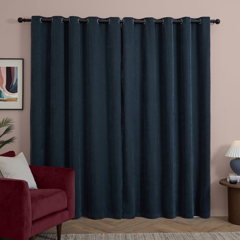 Soft Chenille Blackout Eyelet Curtains Navy
