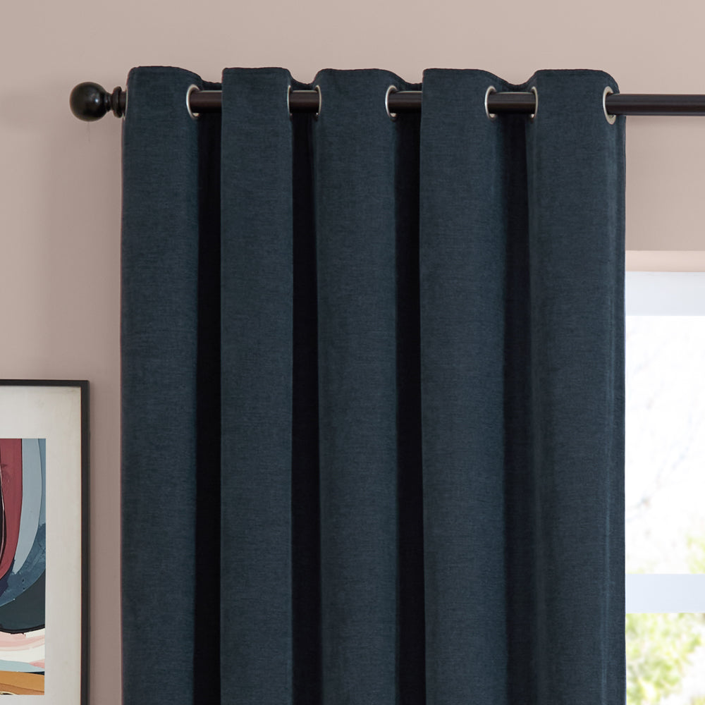 Soft Chenille Blackout Eyelet Curtains Navy