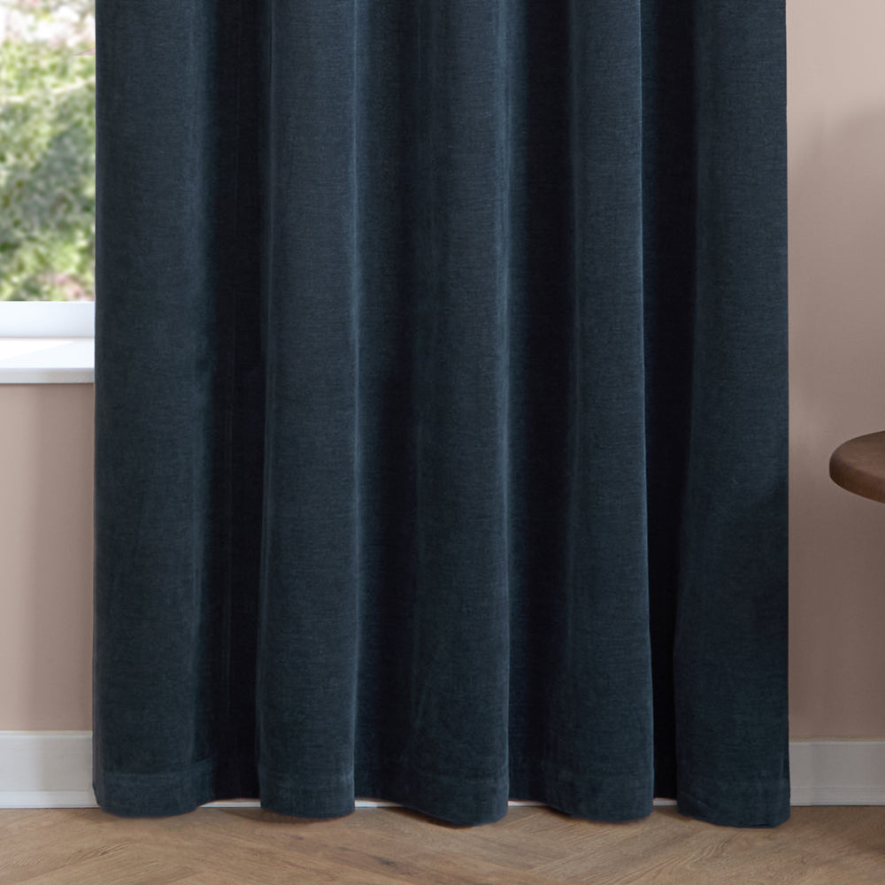 Soft Chenille Blackout Eyelet Curtains Navy
