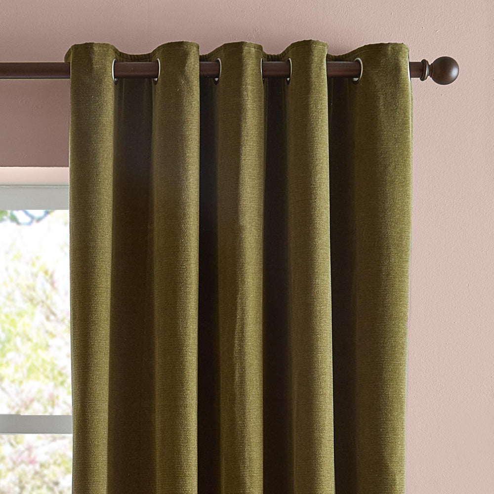 Soft Chenille Blackout Eyelet Curtains Olive