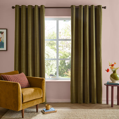 Soft Chenille Blackout Eyelet Curtains Olive