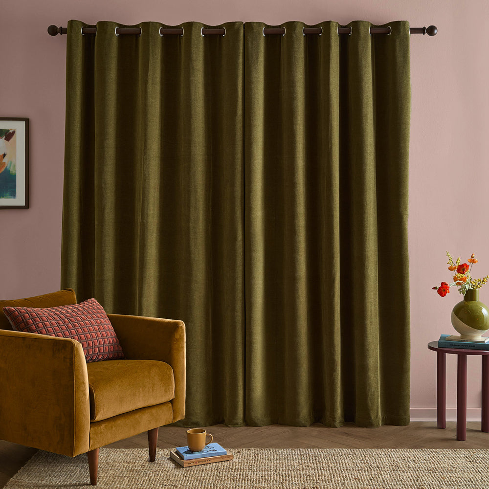 Soft Chenille Blackout Eyelet Curtains Olive
