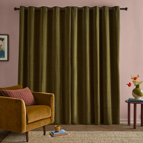 Soft Chenille Blackout Eyelet Curtains Olive