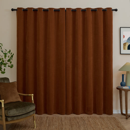 Soft Chenille Blackout Eyelet Curtains Rust