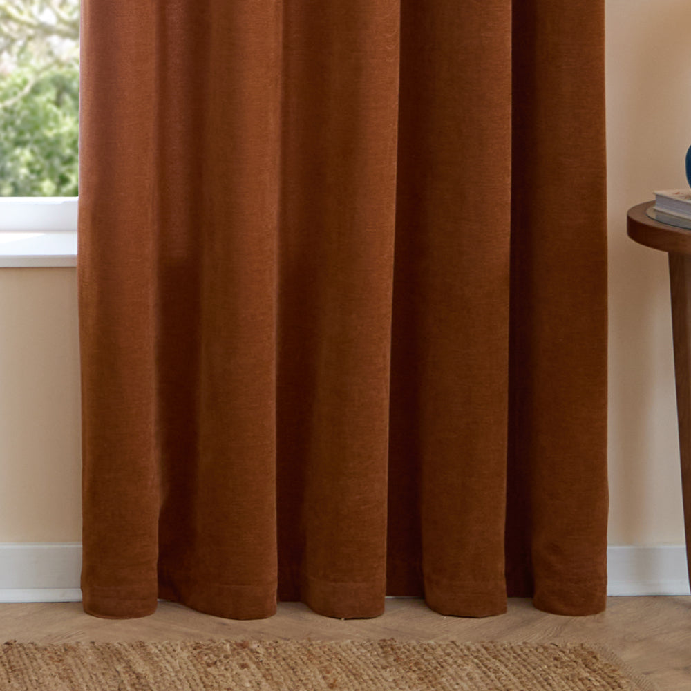 Soft Chenille Blackout Eyelet Curtains Rust