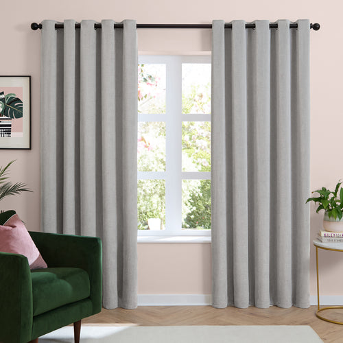 Soft Chenille Blackout Eyelet Curtains Silver
