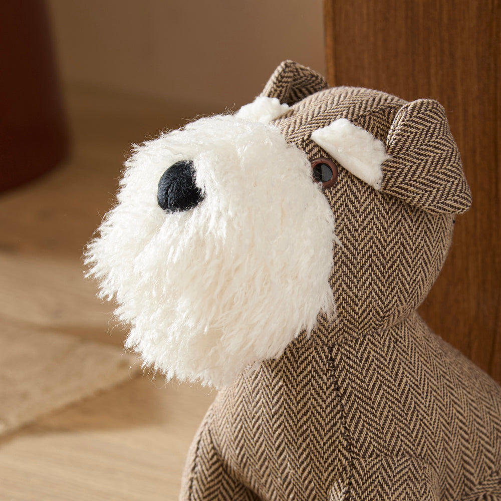 Schnauzer Dog Herringbone Door Stop Brown
