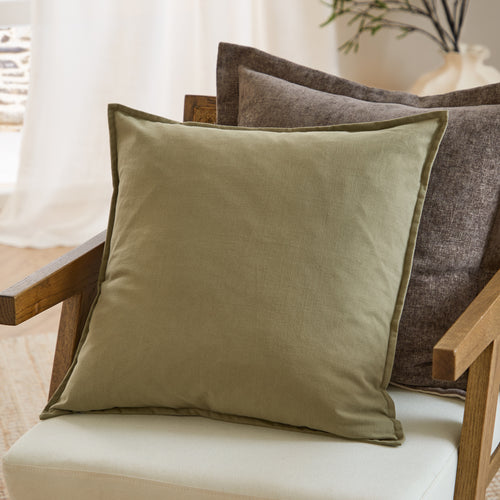 Plain Green Cushions - Slub Cotton  Cushion Cover Moss Yard
