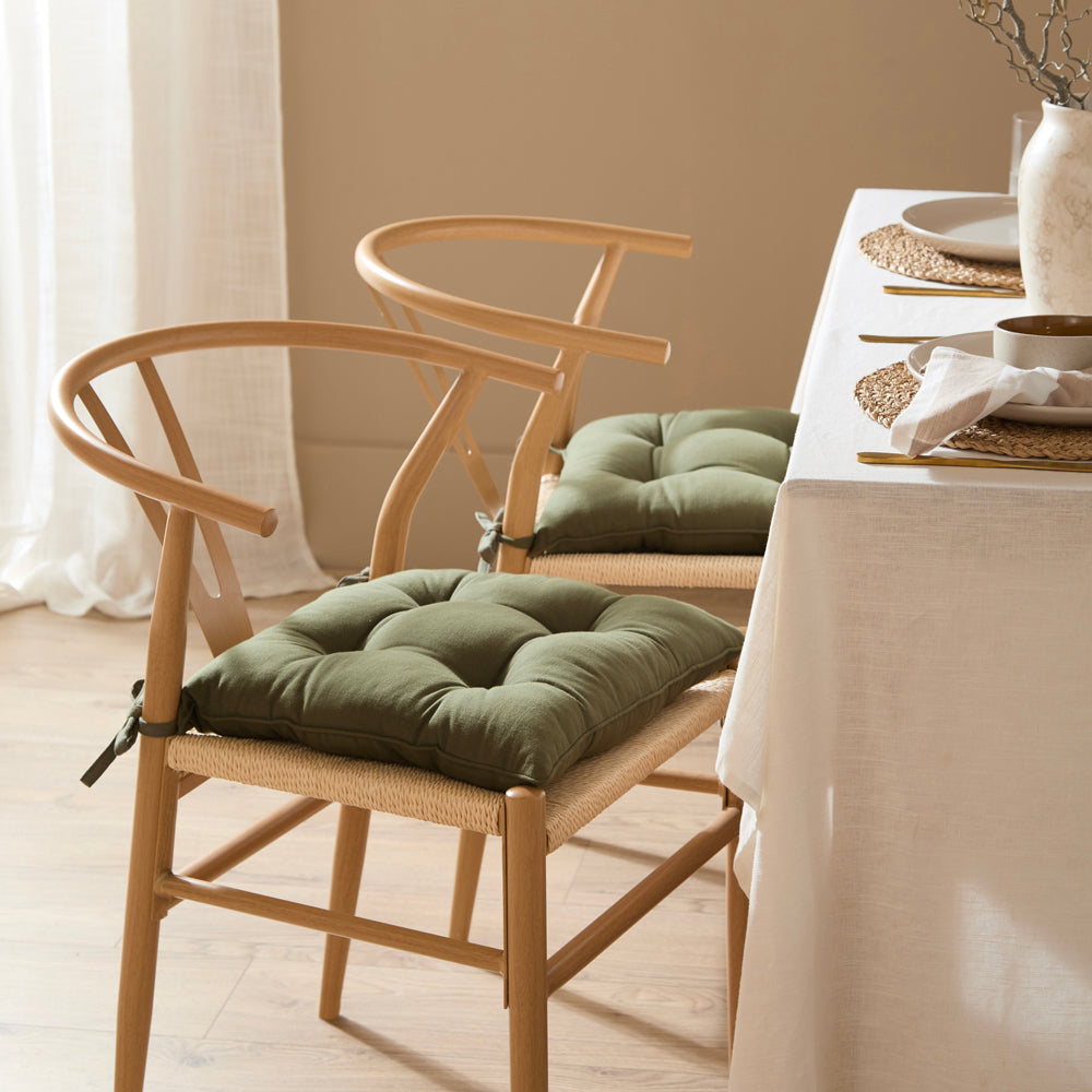 Plain Green Cushions - Slub Cotton 2 Pack Seat Pads Lichen Yard