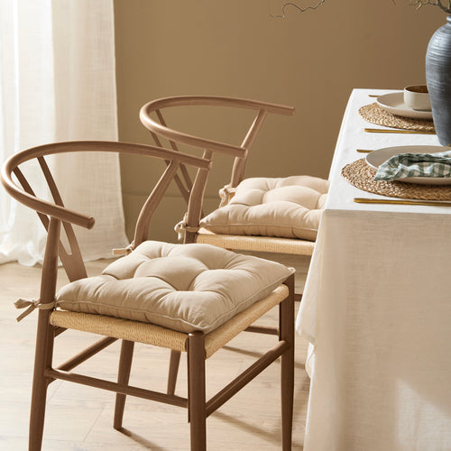 Plain Beige Cushions - Slub Cotton 2 Pack Seat Pads Linen Yard