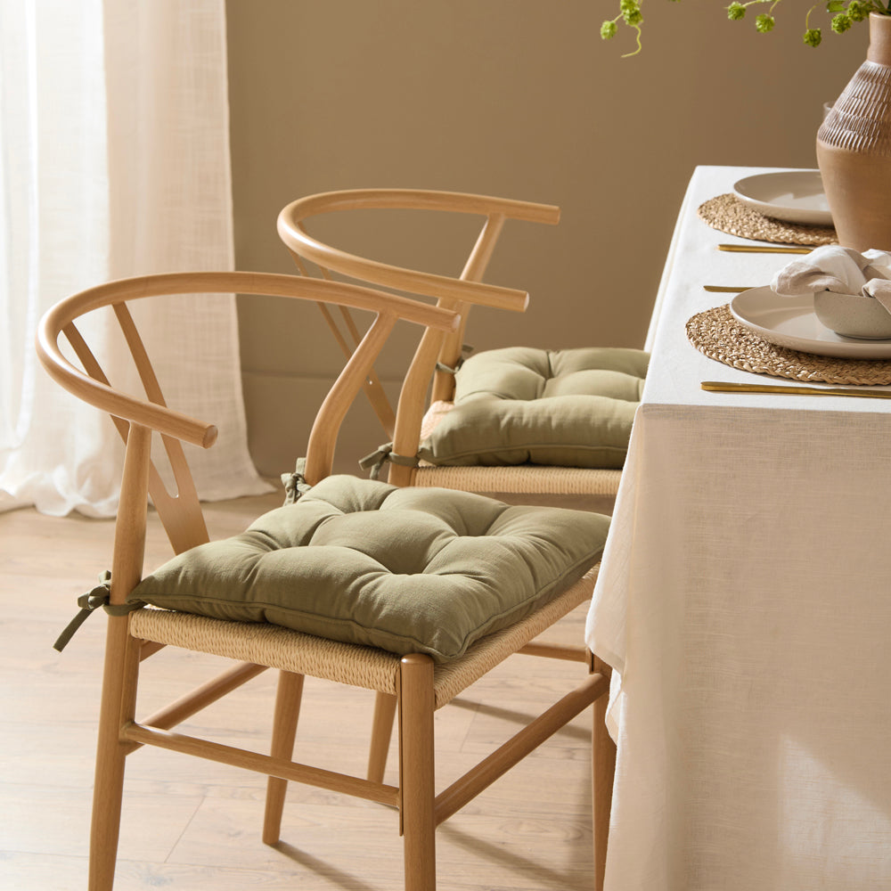 Plain Green Cushions - Slub Cotton 2 Pack Seat Pads Moss Yard