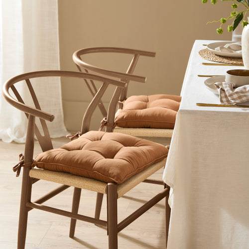 Plain Yellow Cushions - Slub Cotton 2 Pack Seat Pads Toffee Yard