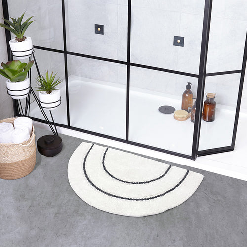Plain Cream Bathroom - Semi Circle  Bath Mat Charcoal furn.