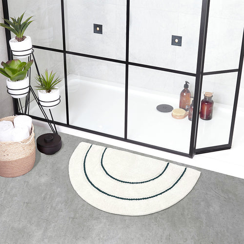 Plain Cream Bathroom - Semi Circle  Bath Mat Teal furn.