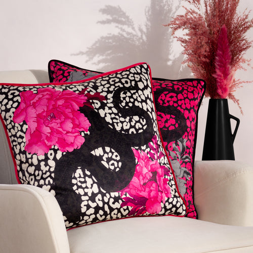 Animal Black Cushions - Serpentine Animal Print Cushion Cover Black/Ruby furn.