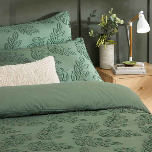 Floral Green Bedding - Seville Leaf Tufted Soft Touch Duvet Cover Set Green Duvet Day