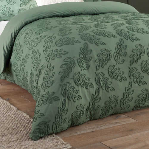 Floral Green Bedding - Seville Leaf Tufted Soft Touch Duvet Cover Set Green Duvet Day